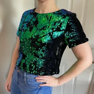 Urban Outfitters Sequin Velvet Funky Short Sleeve Top